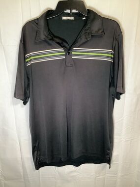Sunice Black Polo with Green and Gray Stripes Large
